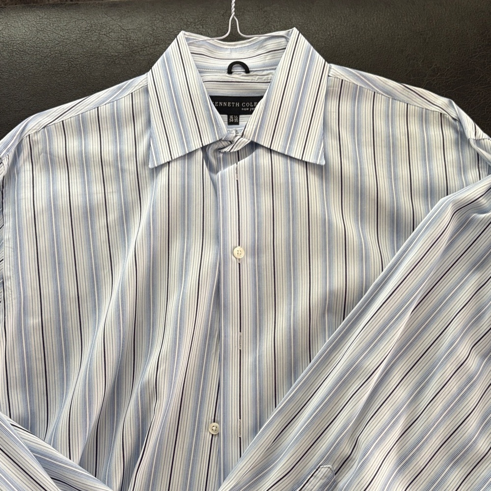 Kenneth Cole Men's Light Blue Striped Dress Shirt